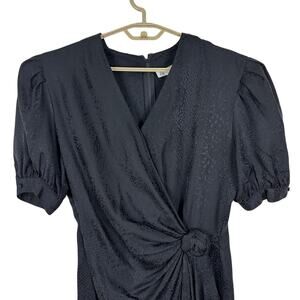 Vintage Argenti Embossed Silk Faux Wrap Dress Black 14